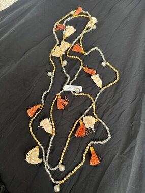Roller Rabbit Silver and Gold Beaded Tassel Layered Necklace - New